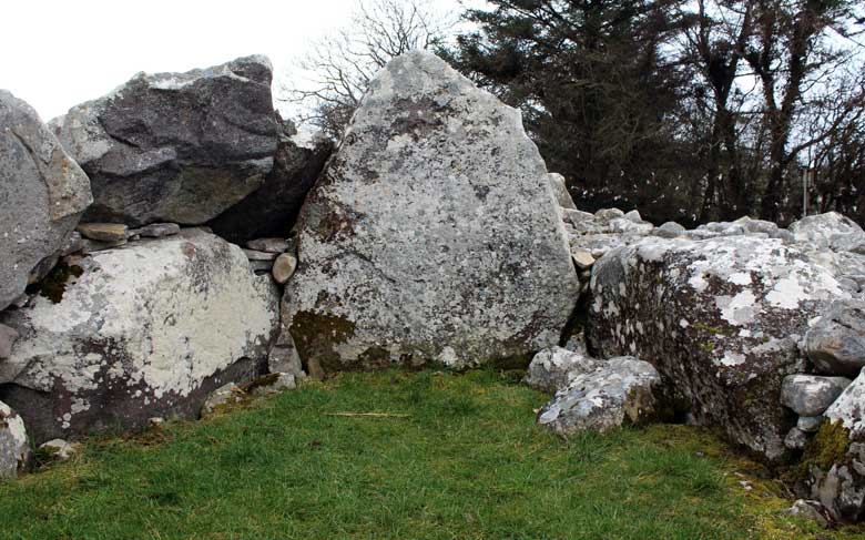 The keystone at the rear of the chamber within Creevykeel.