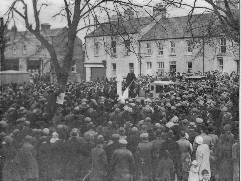 Fr. Michael O'Flanagan unveils the Moore's Bridge Memorial in Kildare, April 1935. Thanks to Cill Dara Historical Society for the photo.