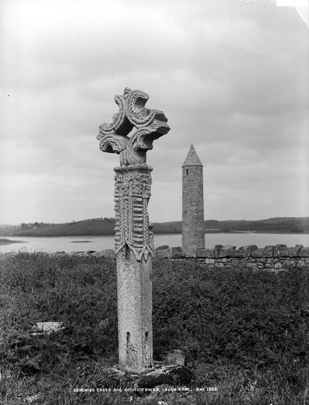 The high-cross and round tower at Devenish in County Fermanagh.
Photograph by Robert Welch