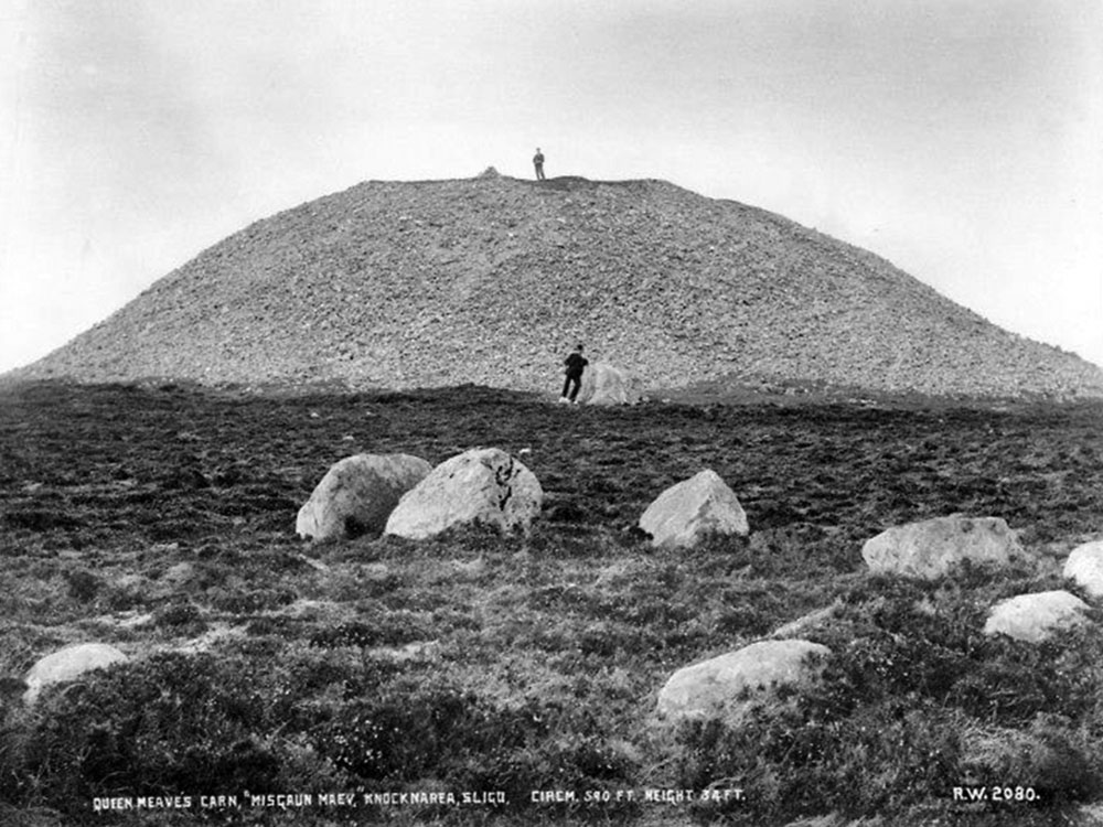 Queen Maeve's cairn, the huge neolithic monument on. the summit of Knocknarea.
Photograph by Robert Welch, © NMNI.