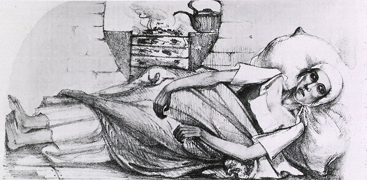 An illustration of a cholera victim.