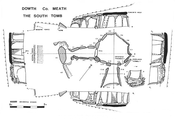 Plan of Dowth South by Claire and Michael O'Kelly, 1969 survey.