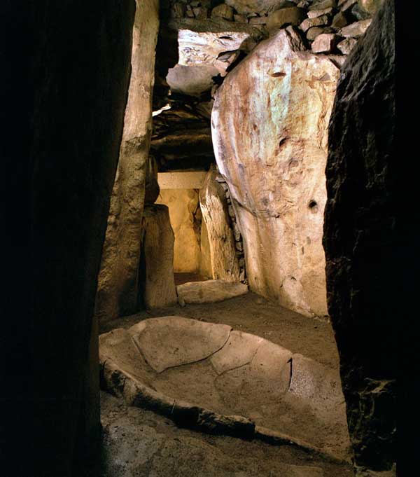 The chamber of Dowth north with it's massive smashed basin, large enough to hold a body.