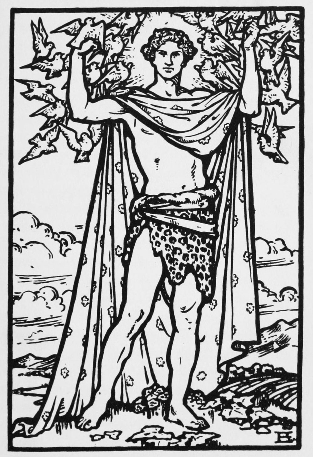 An illustration of Aengus Og at Newgrange, 1914.