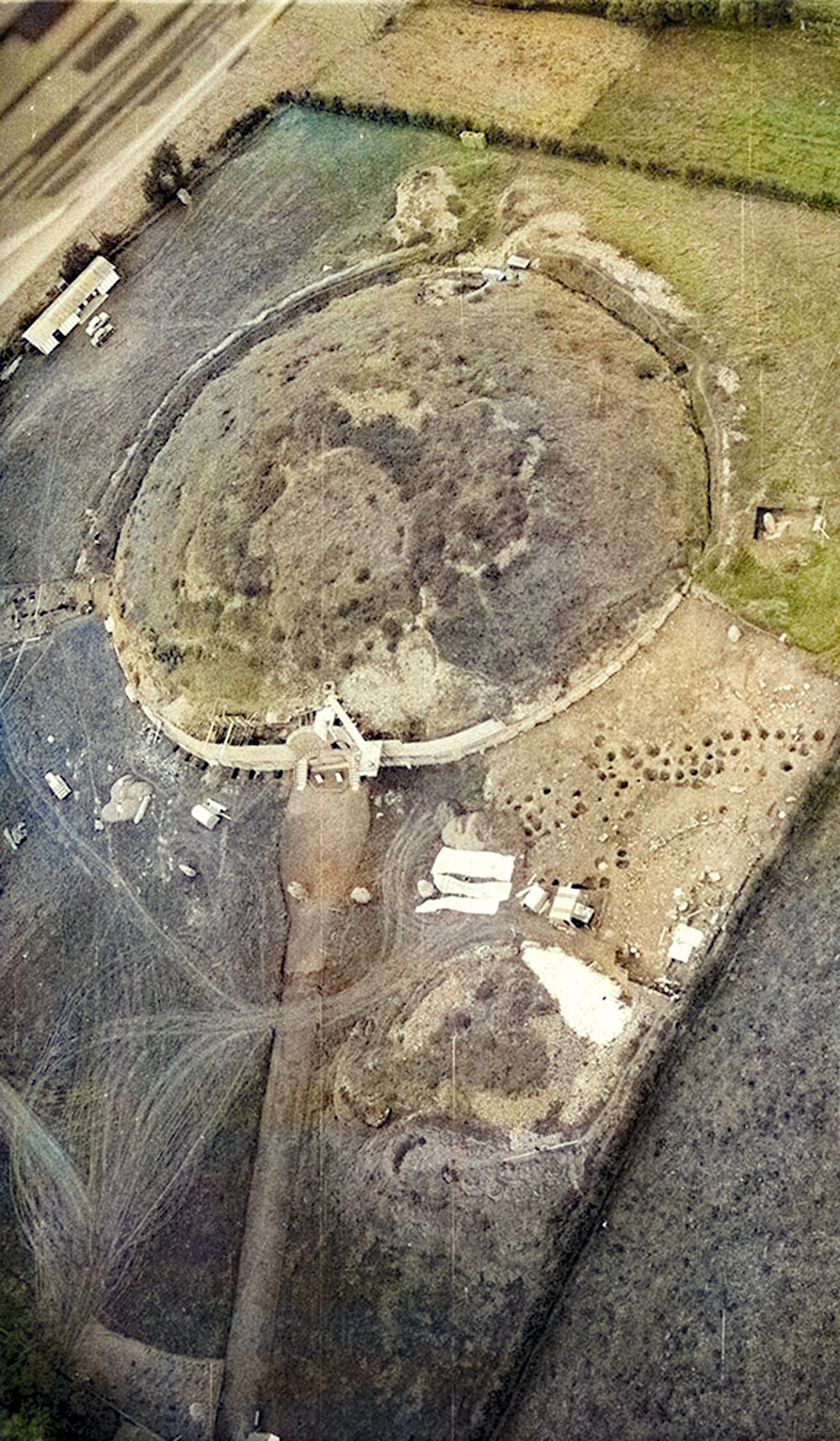 Aerial photograph of newgrange during excavations in the 1970's.