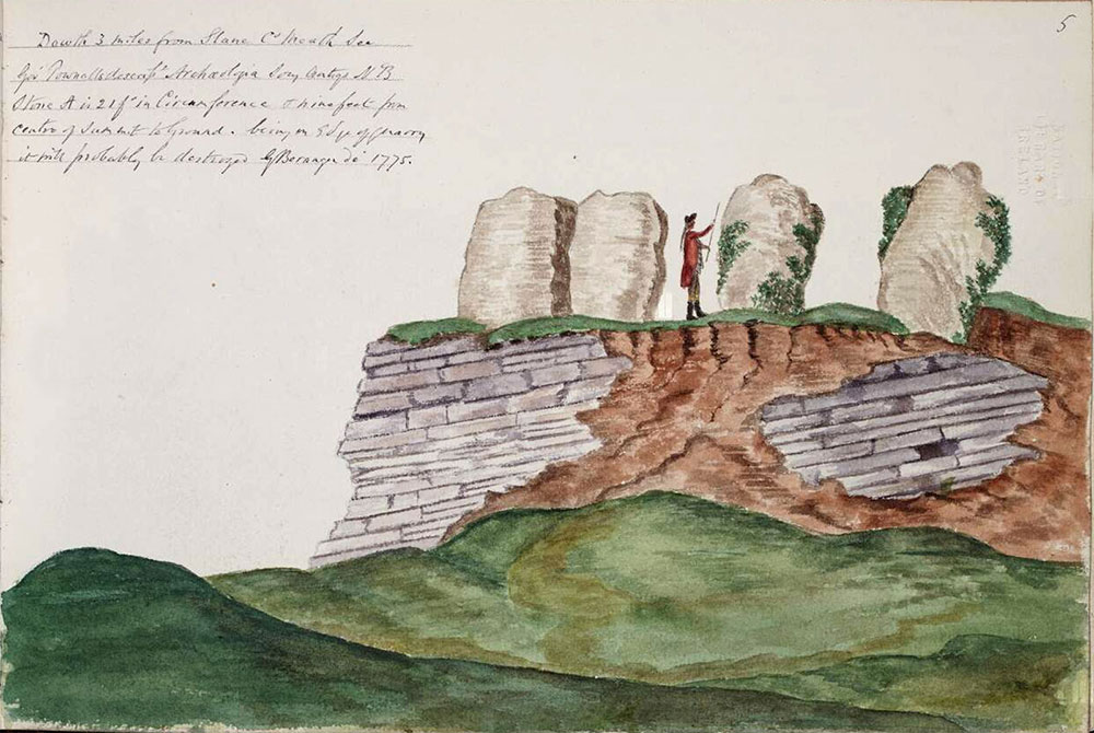An illustration of the ruined circle at Cloghlea.