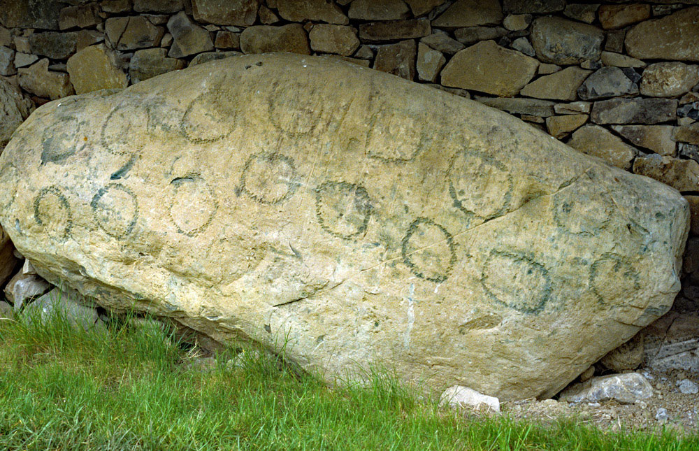 Lunar markings on a kerbstone at Knowth.
