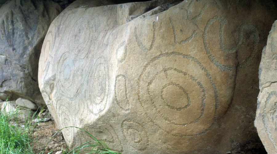 A decorated kerbstone at Knowth.