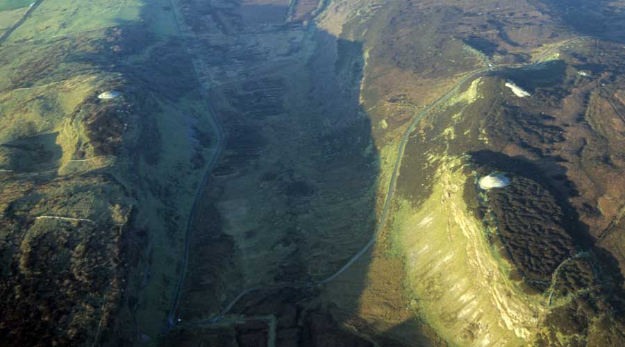 An aerial view of Lough Availe at Carrowkeel by Sam Moore.