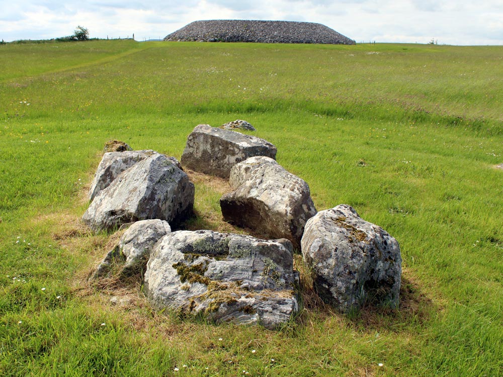 The view of Circle 56 at Carrowmore from Listoghil, the central monument.