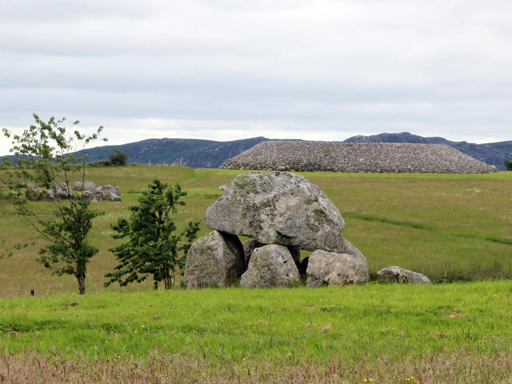 Circle 51, the central monument at Carrowmore, with a large modern cairn.