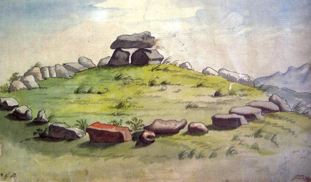 The Kissing Stone or Leaba na Fian at Carrowmore in County Sligo, copy of an illustration by Gabriel Beranger.