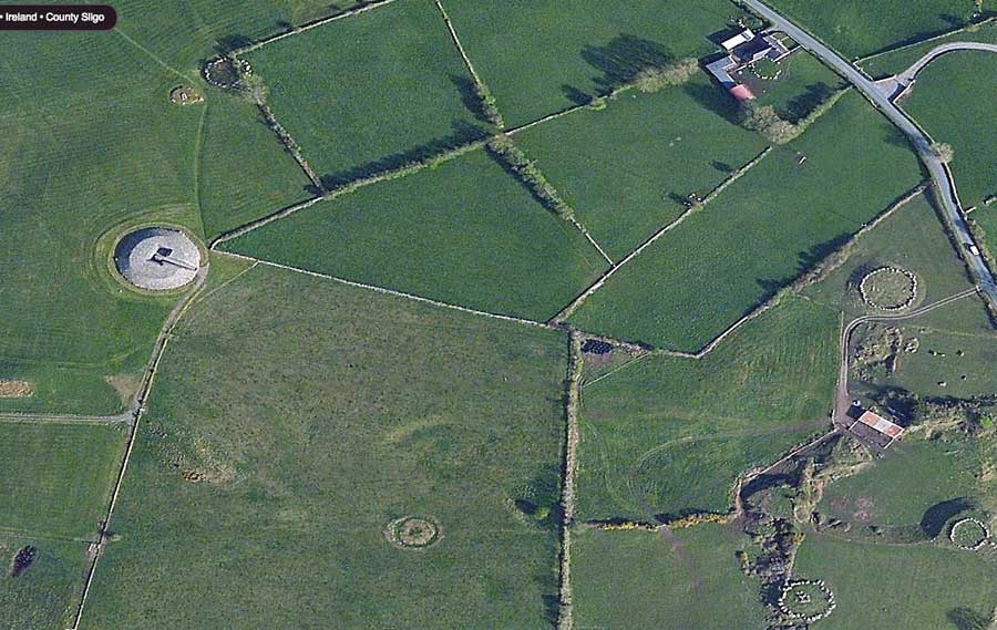 Carrowmore circles viewed from Bing maps