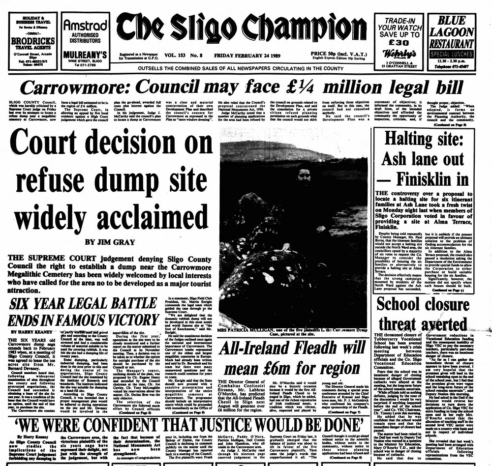 Front page of the Sligo Champion, 24 February, 1989.
