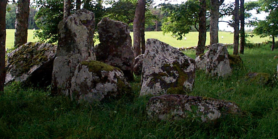 The remains of the chamber of a court cairn, on the grounds of Tanrego House.