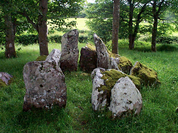 The remains of the chamber of a court cairn, on the grounds of Tanrego House