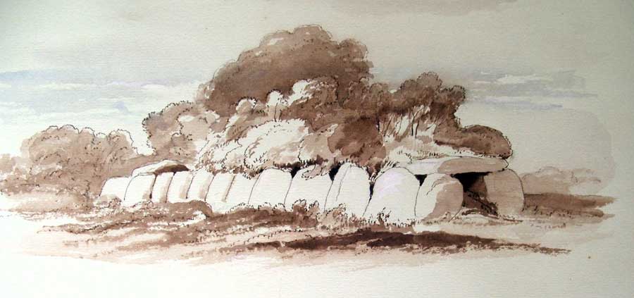 William Wakeman's watercolour of the wedge monument that overlooks the ford over the Drumcliffe river in ancient Carbury.