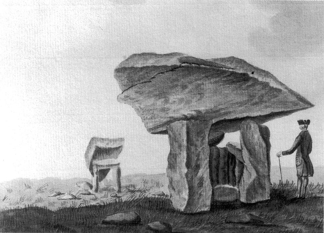 An antiquarian image of the Kilclooney dolmen.