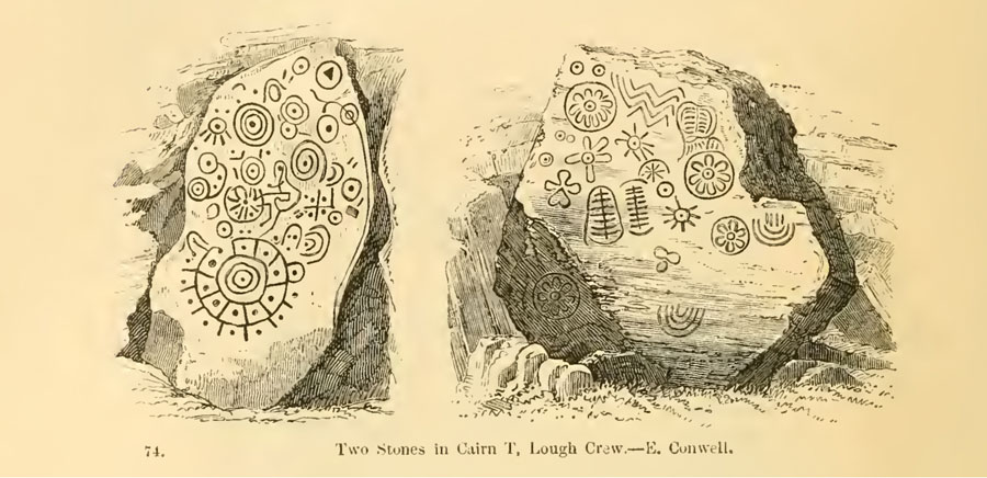 Engraved stones in Cairn T, 1870
