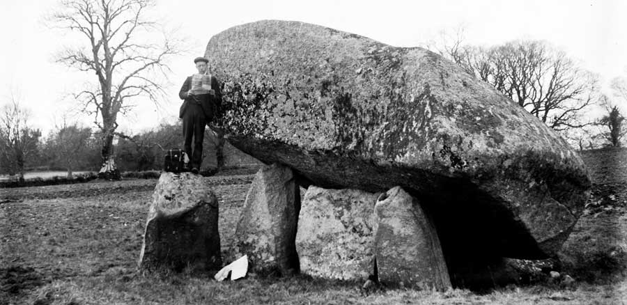 An old photo of Ireland's largest dolmen at Brownshill in County Carlow.