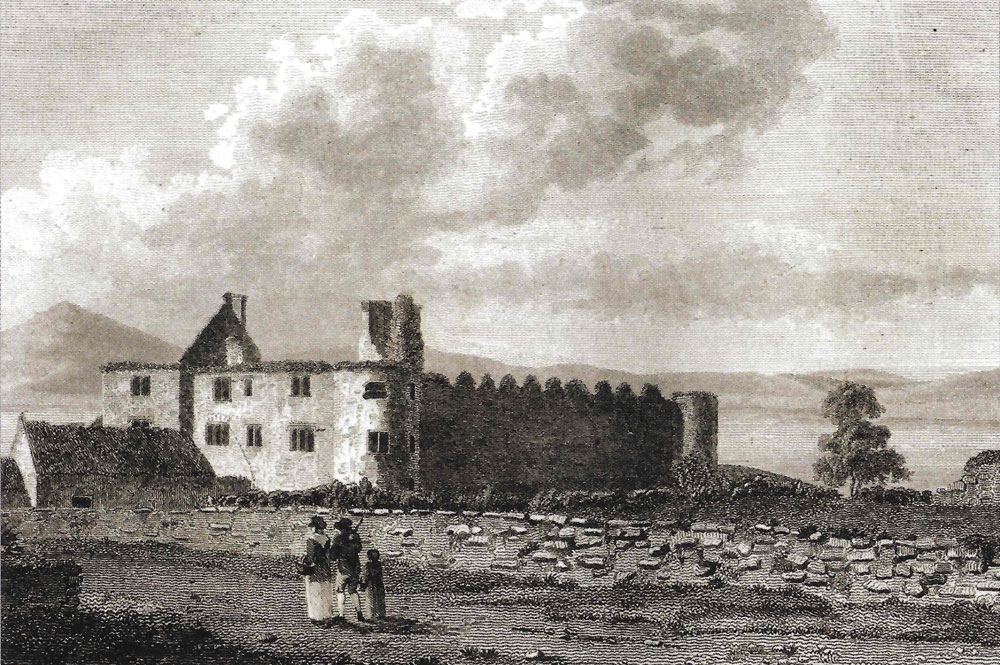 A view of the ruined manor house drawn by Thomas Cocking in 1791.