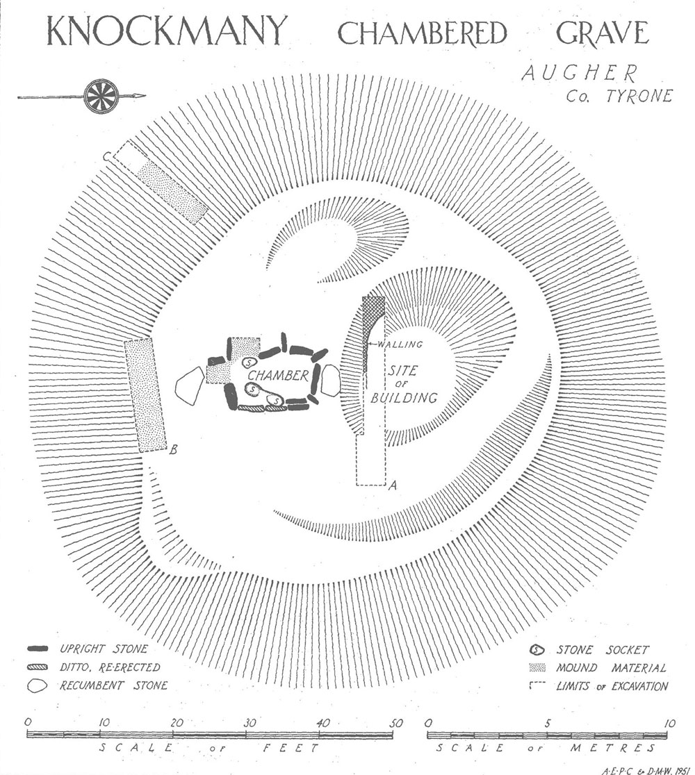 A plan of the Knockmany passage-grave in County Tyrone, from the 1952 excavations.