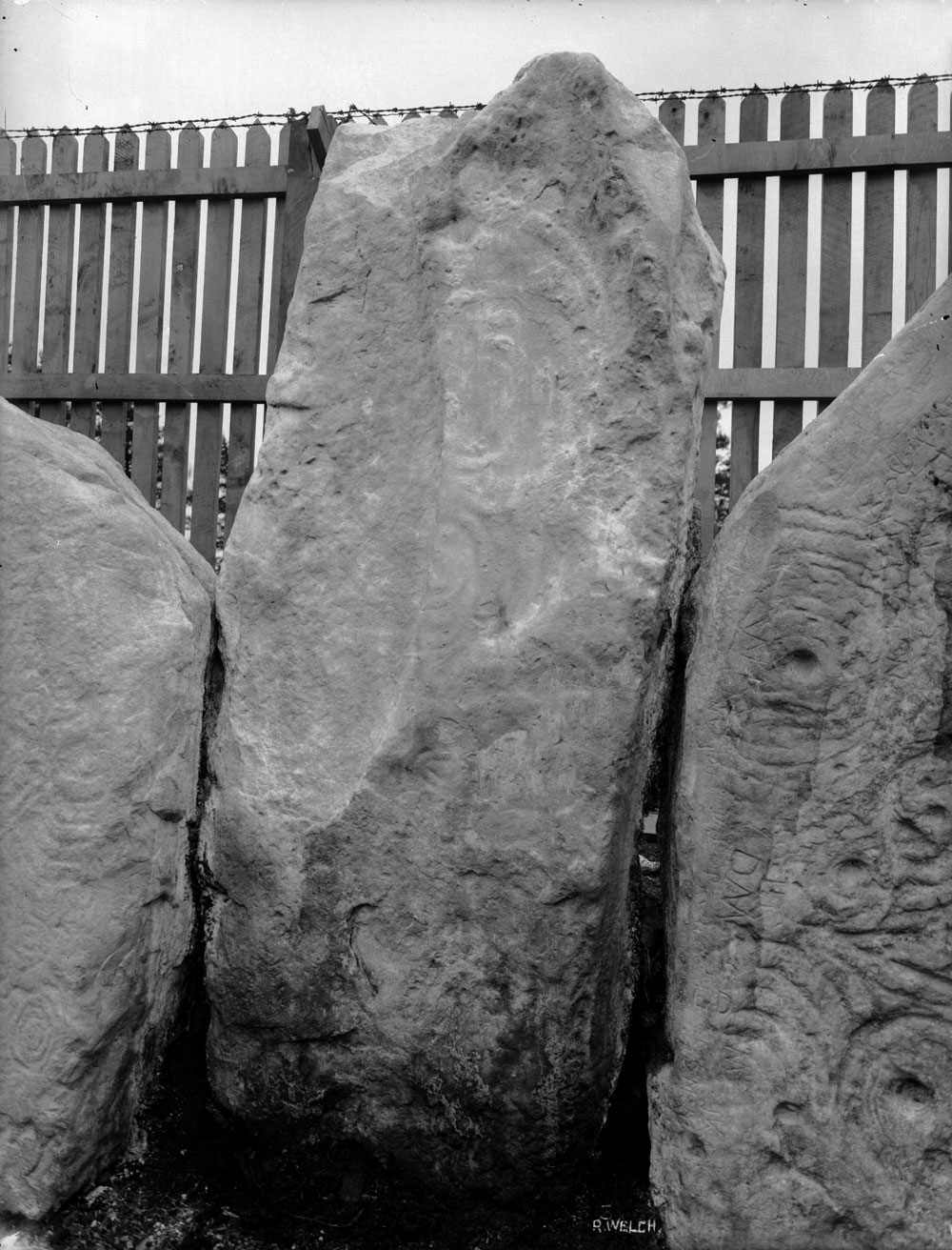 Passage-grave art at Knockmany in County Tyrone, photographed by Robert Welch.