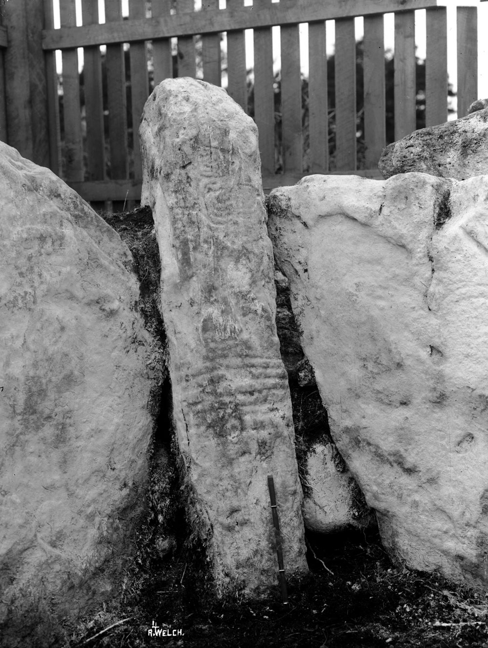 Passage-grave art at Knockmany in County Tyrone, photographed by Robert Welch.