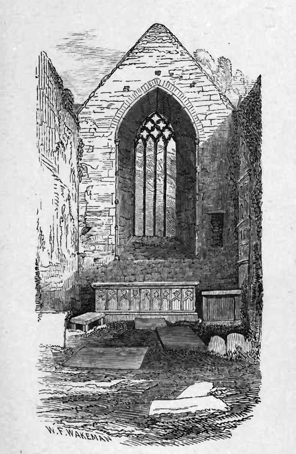 An illustration of the east window and high altar within the Choir of Sligo Dominican Friary.