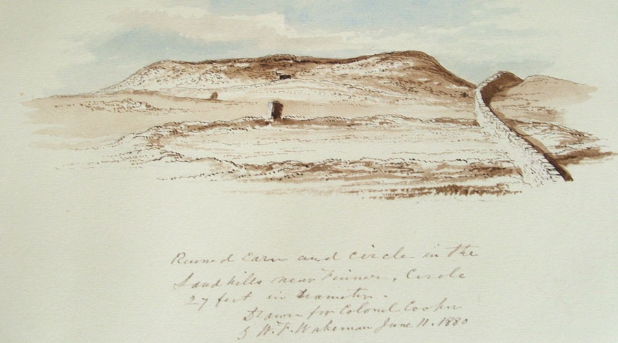 The
          ruined cairn in the sand dunes near Finner.