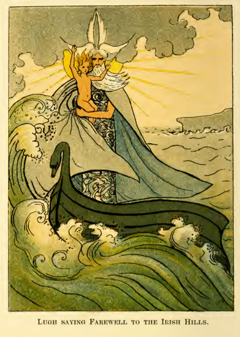 The Rescue of Lugh by Manannan, illustration by Maude Gonne, 1909.