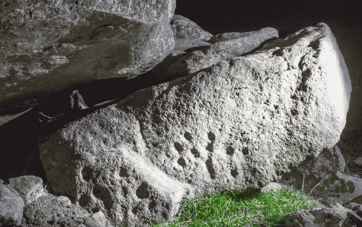 Newly discovered megalithic art at Cloughcor, photograph © Ciaran McHugh.