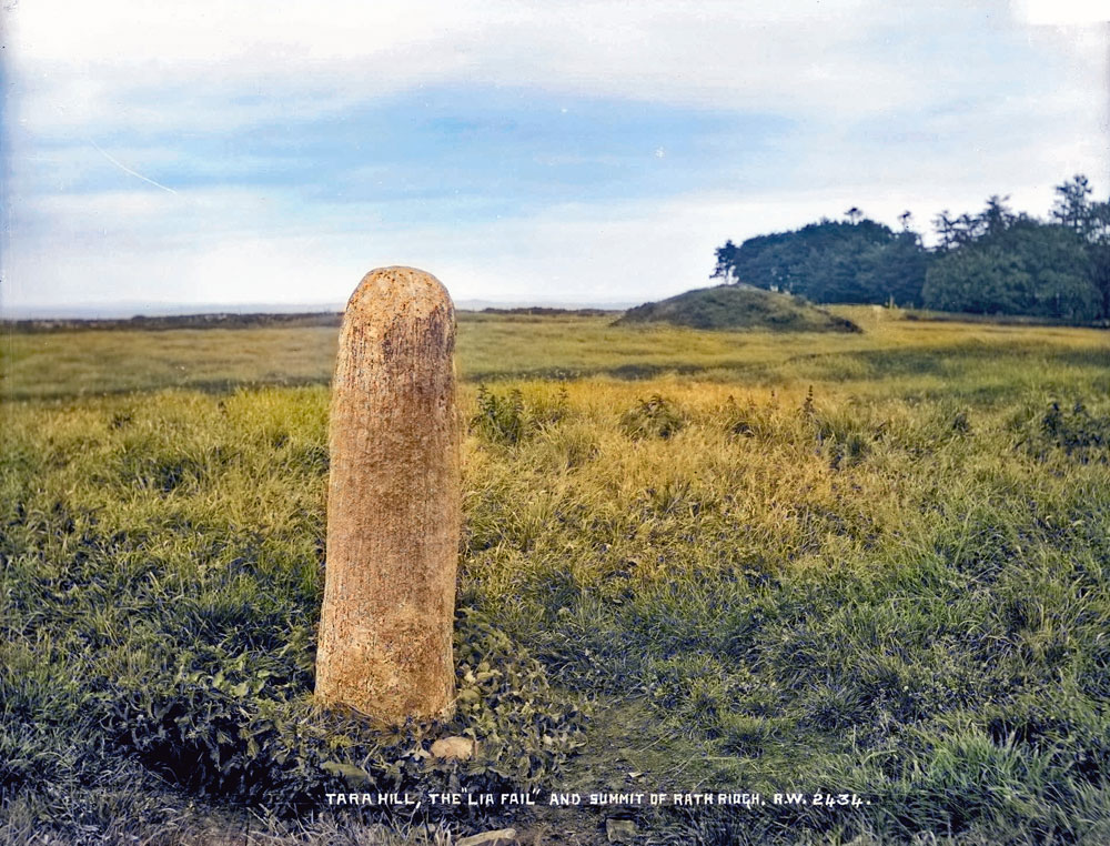 The Lia Fail or Stone of Destiny and the Mound of the Hostages photographed by Robert Welch, with colour added.