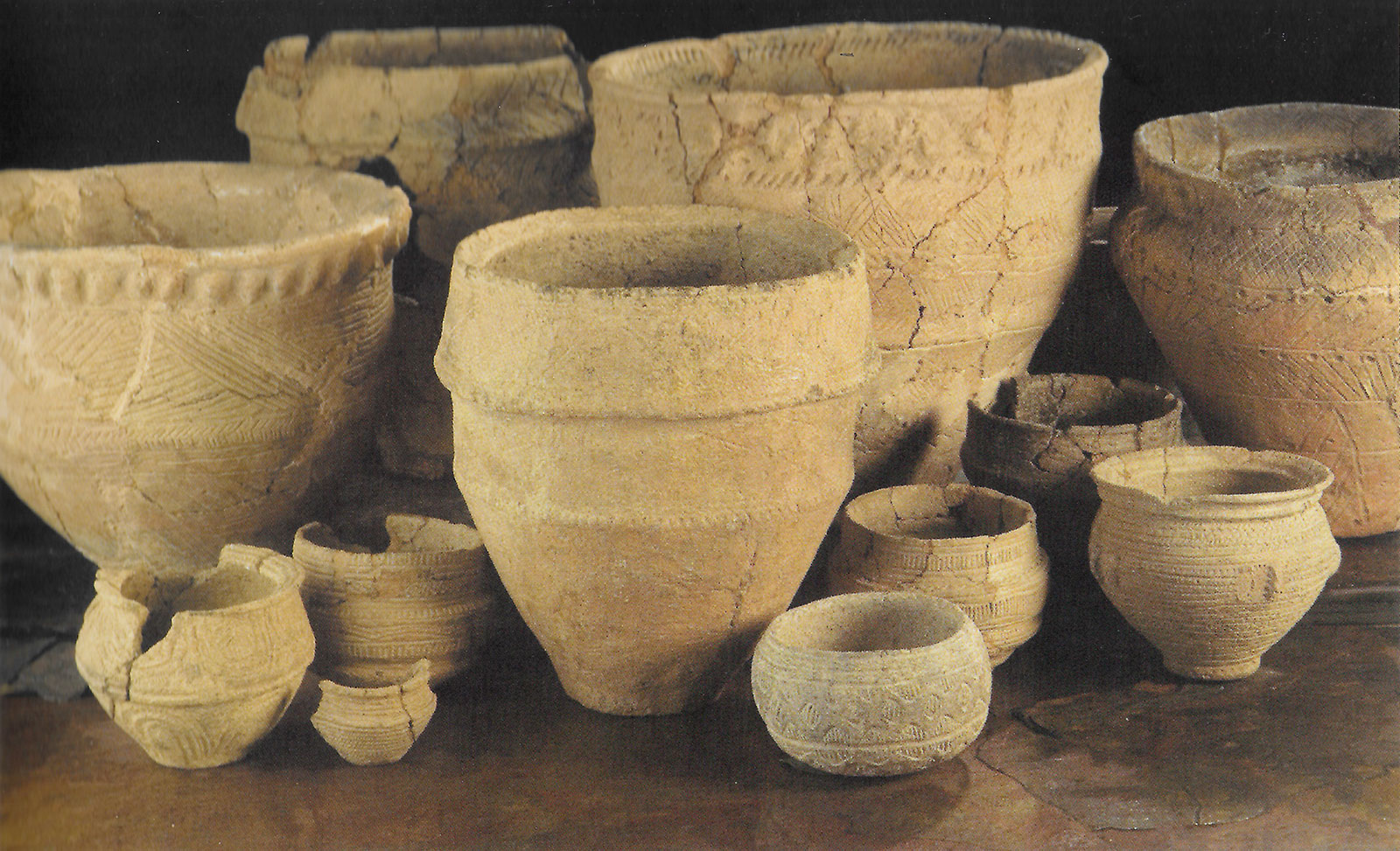 A selection of the bronze age pottery discvered during excavations in the Mound of the Hostages.